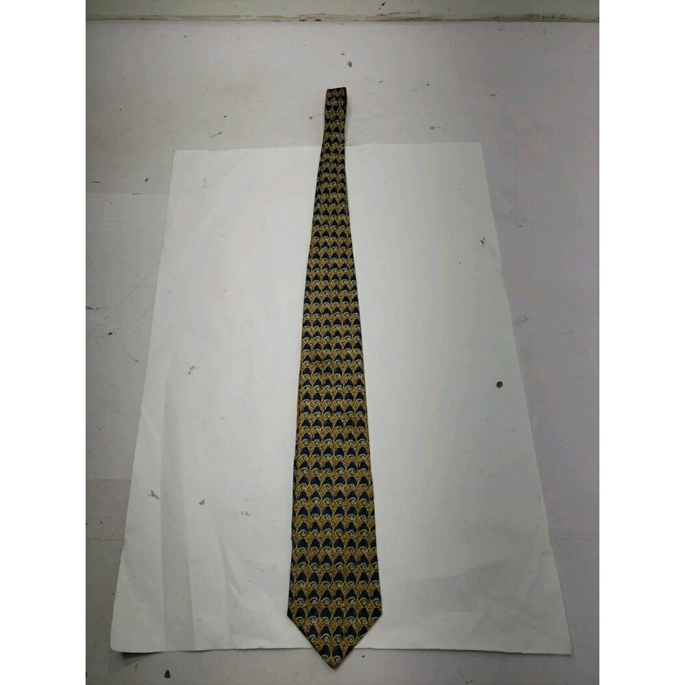 Ermenegildo Zegna Men’s Blue/Yellow Swirl Abstract Motif Neck Tie Silk